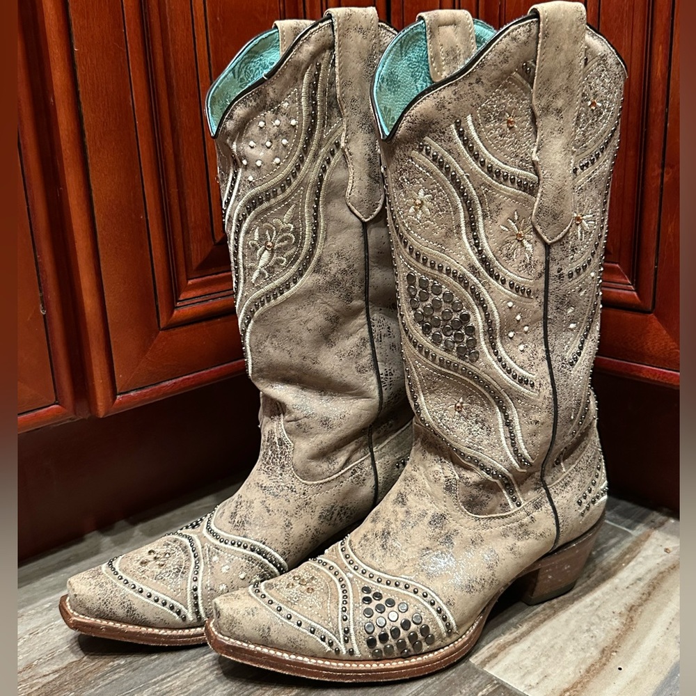 Corral E1275 Pearl Rhinestone Embroidery Cowboy Boots Size 7.5